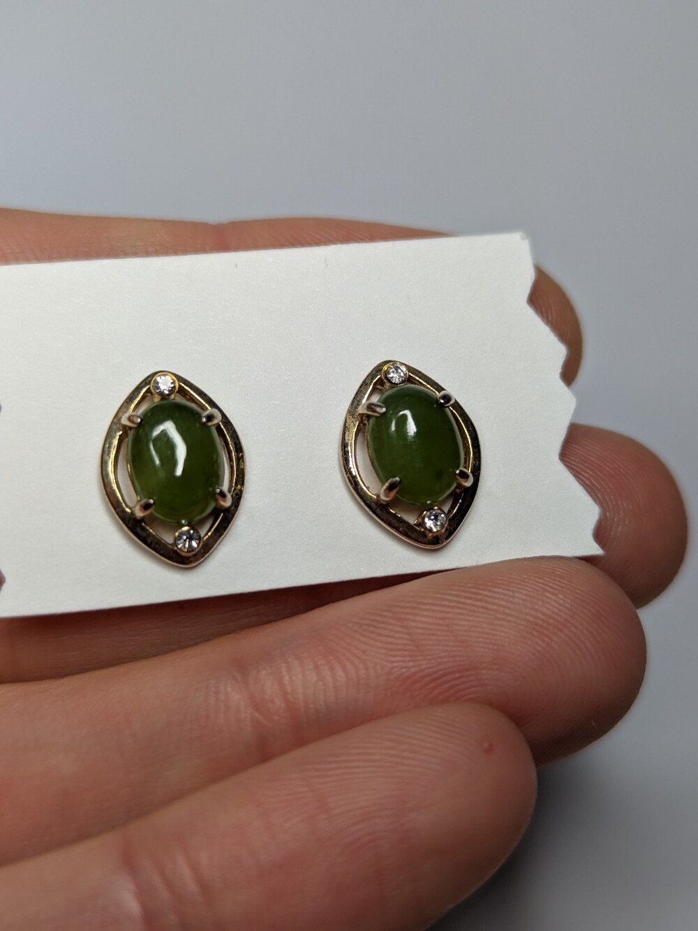 Genuine Jade Stone Gold Stud Earrings